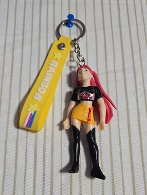K-pop Rainbow Yellow Keychain with Pink-Haired Figure